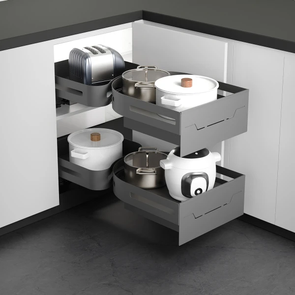 Noir Soft-Close Blind Corner Pull-Out Mechanism for 900mm Cabinet