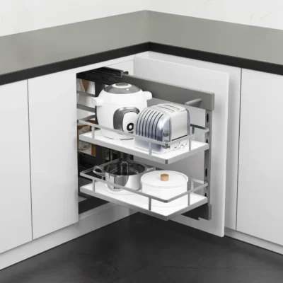 Arctic Soft-Close Blind Corner Pull-Out Mechanism - White - 900mm