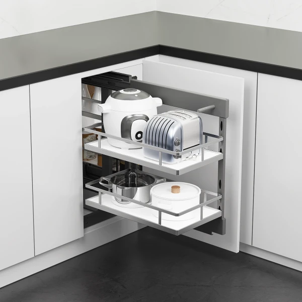 Arctic Soft-Close Blind Corner Pull-Out Mechanism - White - 900mm