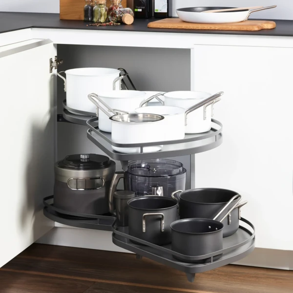 Soft-Close Blind Corner Pull-Out Mechanism - Anthracite - 900mm Cabinet