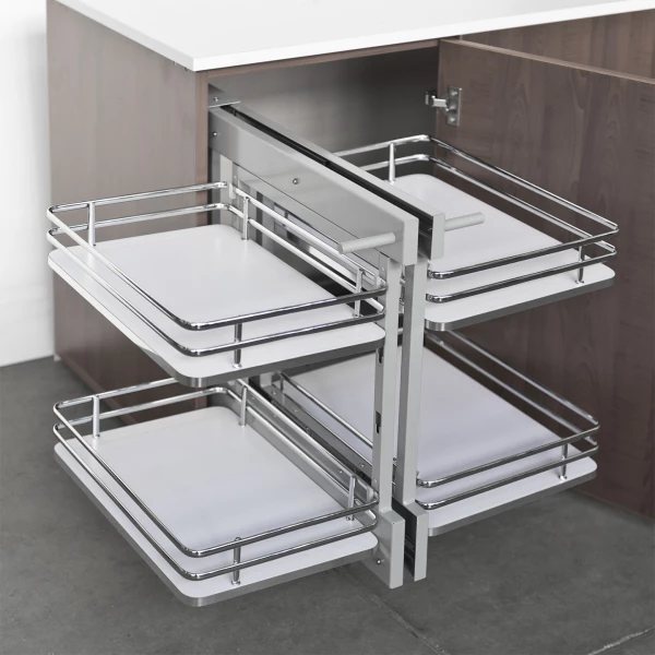Soft-Close Blind Corner Pull-Out Mechanism - White - For 900mm Cabinet