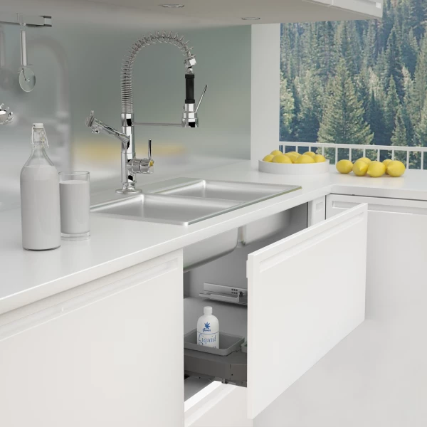 Side-Mounted Under-Sink Pull-Out Basket with Soft-Close for 900mm Cabinet