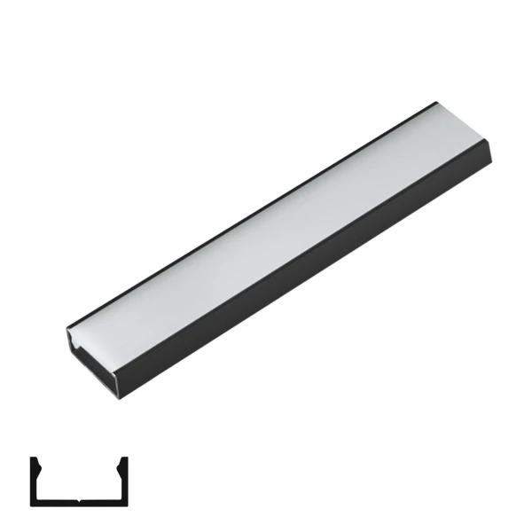 Matte Black Aluminum Profile with PVC Cover for LED Strip - 3m
