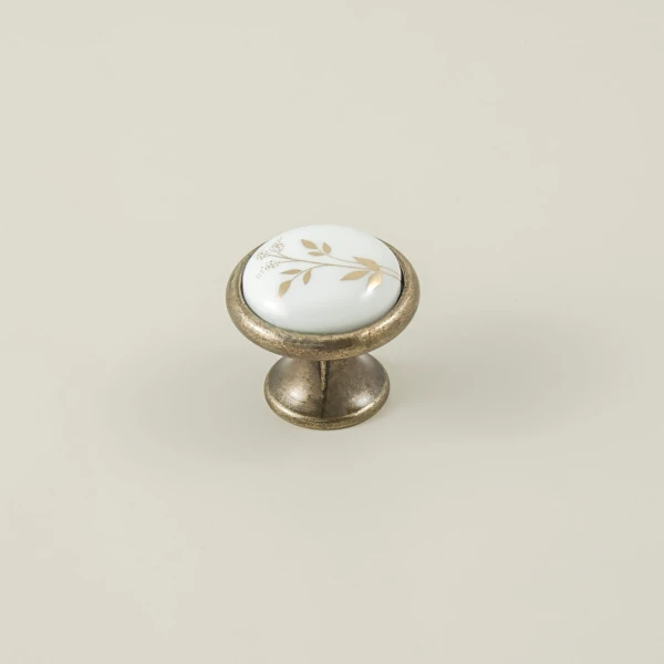 Mona Furniture Handle - Antique Gold and Porcelain