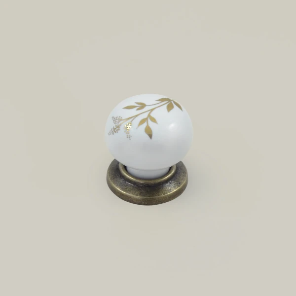 Edi Furniture Handle - Antique Gold and Porcelain
