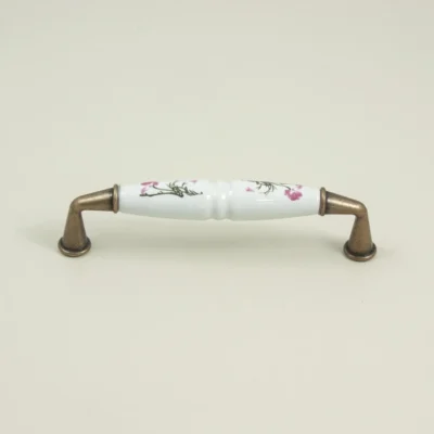 Lily Furniture Handle - Antique Gold and Porcelain