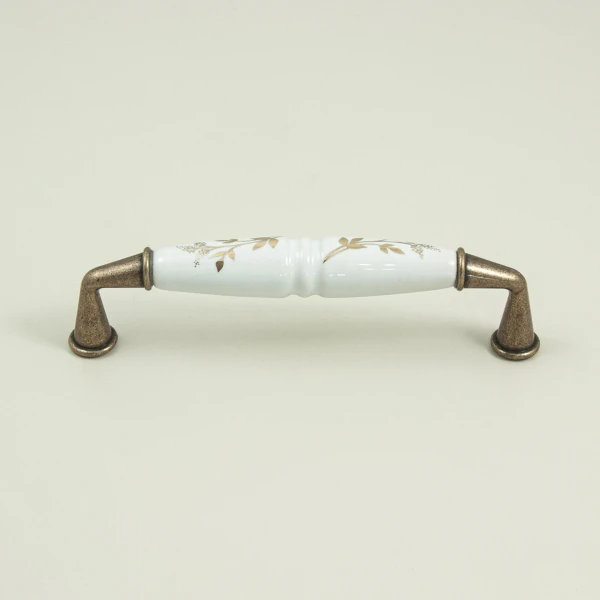 Lily Furniture Handle - Antique Gold and Porcelain